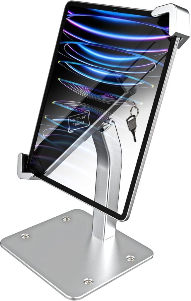 beveiligde tablet standaard met vergrendeling anti diefstal kiosk houder metalen tablet houder iPad Pro Air Surface Galaxy Tab winkel kantoor horeca gebruik
