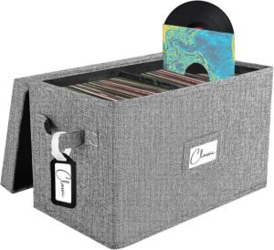 Opbergbox vinylplaten 7 inch en 45RPM – CD rek vinyl verzamelaar – Opvouwbare organizer met handvat – tot 80 albums dossierkast