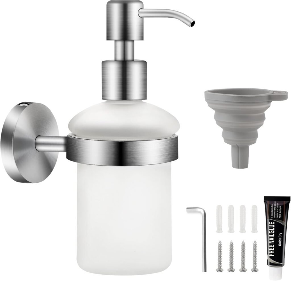 Zeepdispenser wandmontage glas 200ml zelfklevend of boren RVS houder badkamer douchegel dispenser satijnglas handzeep houder badkameraccessoire