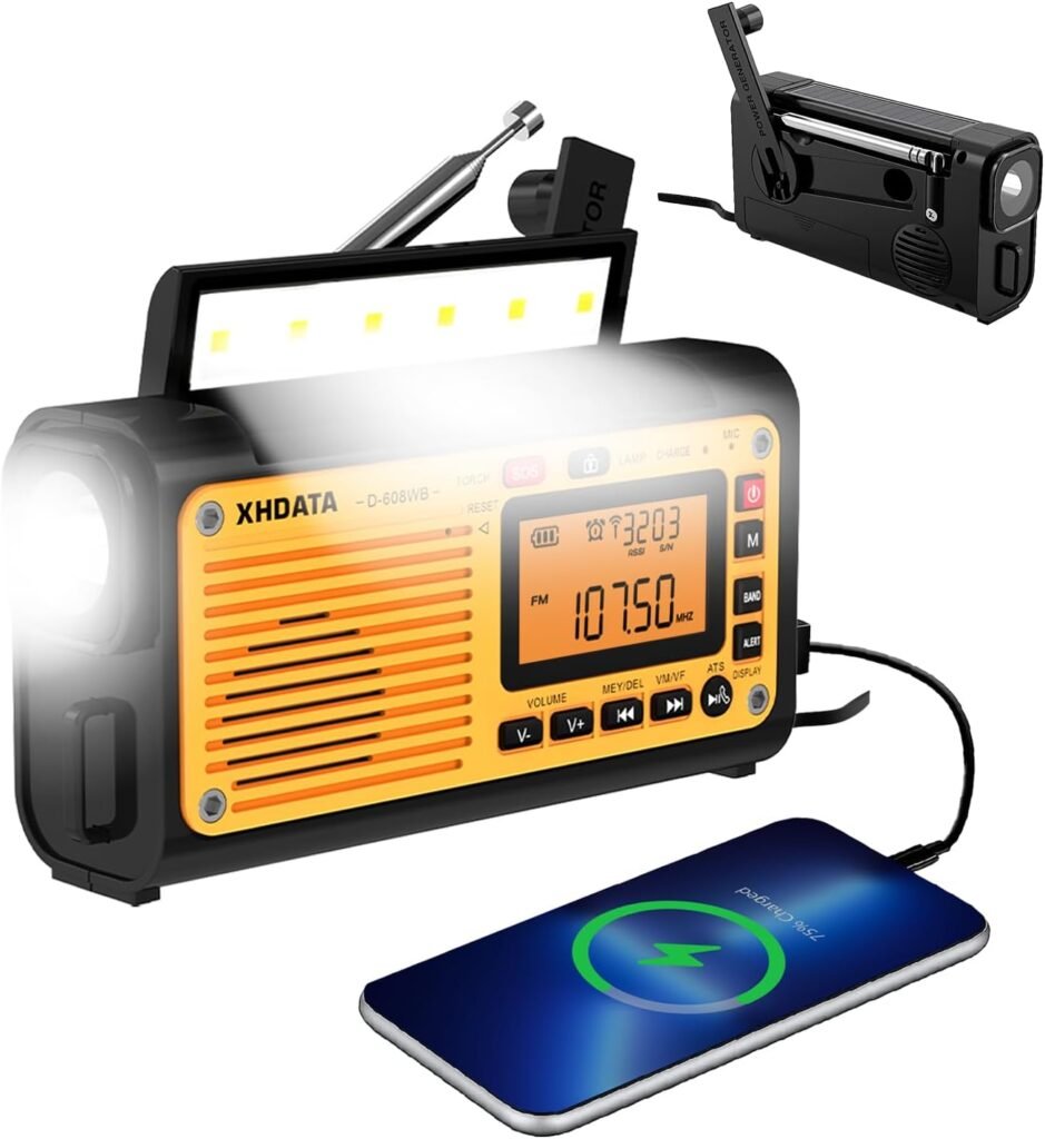 Noodradio met draaikruk en zonnepaneel 3000mAh FM AM SW radio Bluetooth LED zaklamp SOS alarm solar crank radio camping outdoor survival