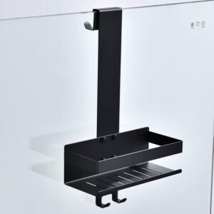 Doucheplank met haken – Hangende doucheorganizer – Roestvrijstalen opbergplank geen boren nodig – Zwart douchescherm hangrek