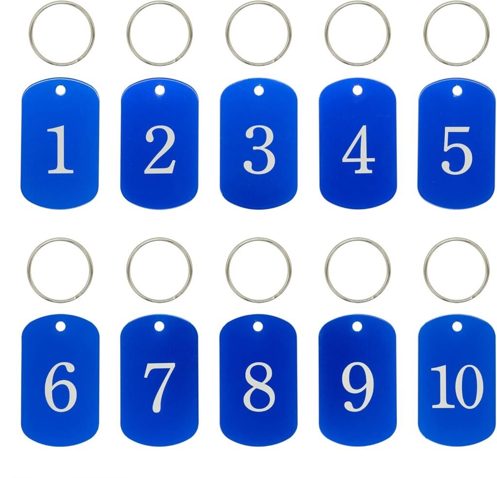 Aluminium gegraveerde nummerlabels en sleutelhangers set met personaliseerbare ID tags voor sleutelorganisatie, genummerd van 1 tot 100