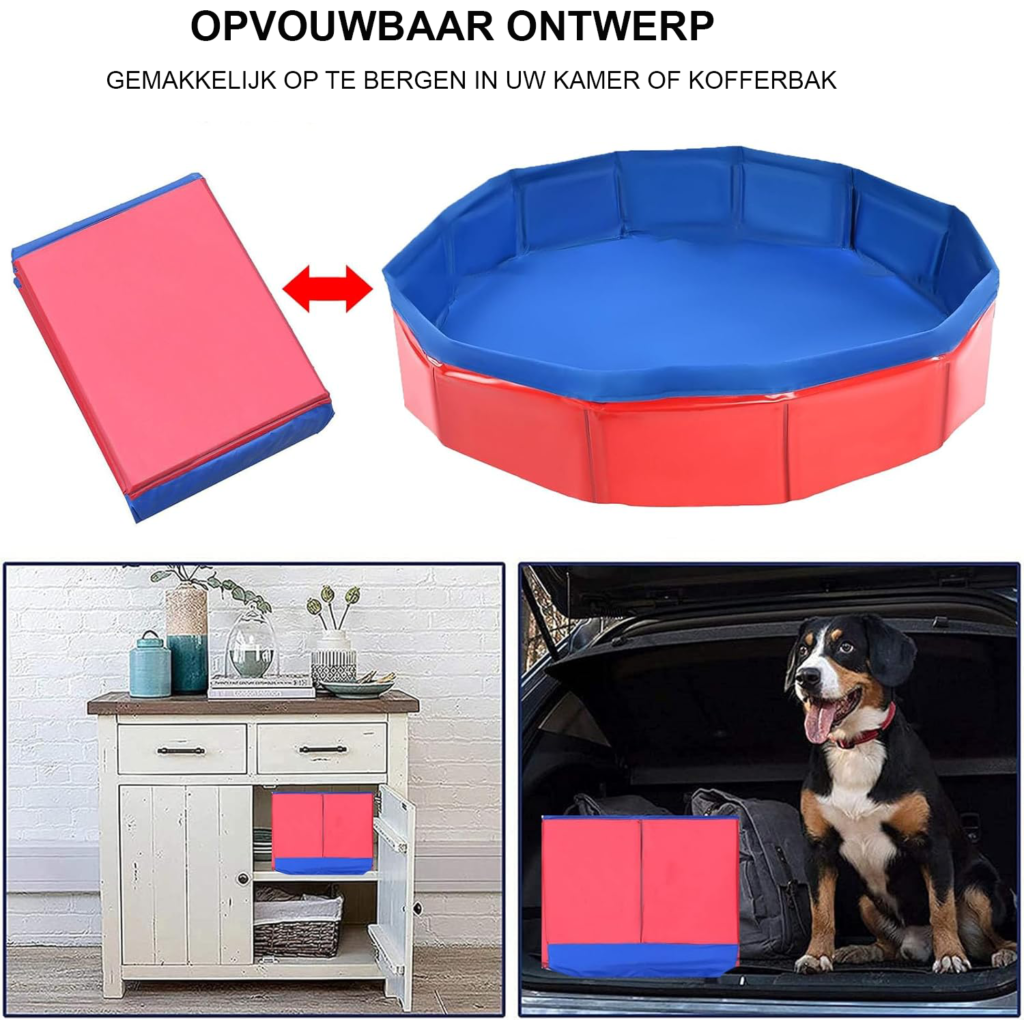 Hondenbad voor Kleine Honden - Opvouwbare Hondenpool - 50 x 8 cm - Honden Peddelbad - Dierenbad - PVC Hondenbad - Kattenbad - Honden Sprinkler PadGeef uw kleine viervoeter het perfecte verkoelingsmoment met ons opvouwbare hondenbad! Dit handige en veelzijdige hondenbad is ontworpen voor kleine honden en katten, en biedt de ultieme verfrissing op warme dagen. Gemaakt van duurzaam en milieuvriendelijk PVC, is deze hondenpool niet alleen veilig voor uw huisdieren, maar ook uiterst gebruiksvriendelijk. Met een afmeting van 50 x 8 cm is dit hondenbad ideaal voor gebruik in de tuin, op het strand of zelfs binnenshuis. Laat uw huisdier genieten van het water terwijl u zorgeloos ontspant. Dit product is een absolute must-have voor elke huisdiereigenaar die comfort en plezier voor zijn huisdieren wil combineren.  Voordelen van het hondenbad:  Gemaakt van duurzaam en milieuvriendelijk PVC. Antislip coating voor optimale grip. Eenvoudig te installeren en af te breken. Snelle afvoer dankzij handige afvoerpluggen. Ideaal voor verkoeling op warme dagen. Geschikt voor kleine honden en katten. Veelzijdig gebruik: binnen en buiten. De duurzame materialen zijn een van de belangrijkste kenmerken van dit hondenbad. Het gebruik van hoogwaardig, milieuvriendelijk PVC garandeert dat het bad niet alleen bestand is tegen krassen, maar ook veilig is voor uw huisdieren. Dit zorgt ervoor dat uw hond of kat veilig kan spelen zonder zich zorgen te maken over schadelijke stoffen. De binnenvloer van het bad heeft een antislipcoating, wat extra grip biedt en voorkomt dat uw huisdier uitglijdt tijdens het spelen of baden. Dit maakt het hondenbad bijzonder geschikt voor levendige of speelse dieren.  De portabiliteit van het hondenbad is een ander belangrijk voordeel. U hoeft het bad niet op te blazen; open het eenvoudig, vul het met water en laat uw huisdier erin springen! Het opvouwbare ontwerp maakt het gemakkelijk om het bad op te bergen en mee te nemen, perfect voor een dagje uit naar het strand of een vakantie. Dit hondenbad is de ideale oplossing voor eigenaren die hun huisdieren willen verwennen, waar ze ook zijn.  Dankzij de snelle afvoer kunt u het hondenbad in een handomdraai leegmaken. Met de handige afvoerpluggen aan de zijkanten kunt u het water snel en efficiënt verwijderen zonder rommel te maken. Het deksel van de afvoer is goed afgesloten, zodat u zich geen zorgen hoeft te maken over lekkage tijdens het gebruik. Dit bespaart niet alleen tijd, maar maakt ook het schoonmaken van het bad een stuk eenvoudiger.  De verkoelende werking van het hondenbad is vooral belangrijk op warme zomerdagen. Honden reguleren hun lichaamstemperatuur voornamelijk via hun poten en het hijgen. Dit hondenbad biedt een geweldige manier om hun temperatuur te verlagen en zorgt ervoor dat ze zich comfortabel voelen. Het zal ongetwijfeld zorgen voor uren speelplezier en verfrissing voor uw huisdieren.  Inhoud van de verpakking:  1x Opvouwbaar hondenbad (50 x 8 cm) 1x Handleiding voor gebruik Productspecificaties:  Kleur: Blauw Materiaal: Polyvinylchloride (PVC) Capaciteit: 50 liter Vorm: Rond Inclusief antislip coating Wacht niet langer! Geef uw huisdieren het plezier en de verkoeling die ze verdienen met ons veelzijdige hondenbad