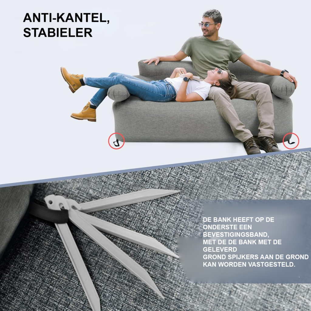 Opblaasbare bank met rugleuning en armleuning - opblaasbare sofa voor camping, strand en binnengebruik, comfortabele loungebank