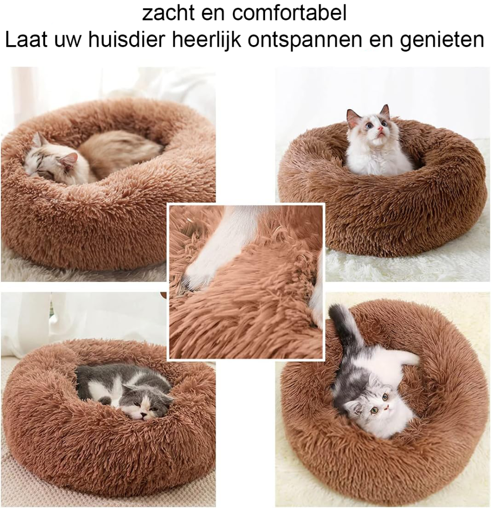 Fluffy honden- en kattenbed van zacht pluche - comfortabel slaapbed voor huisdieren in XXL koffie kleur