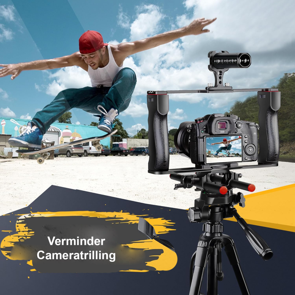 Camera video rig cage met top handle voor DSLR, actiecamera en camcorder – stabilisatie filmmaking kit voor professionele filmopnames