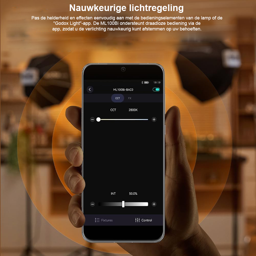 LED videolamp 120W bi-color - Dimbare videolamp voor film en livestream - App bediening USB-C oplaadbaar - 2800K-6500K CRI 97 TLCI 98