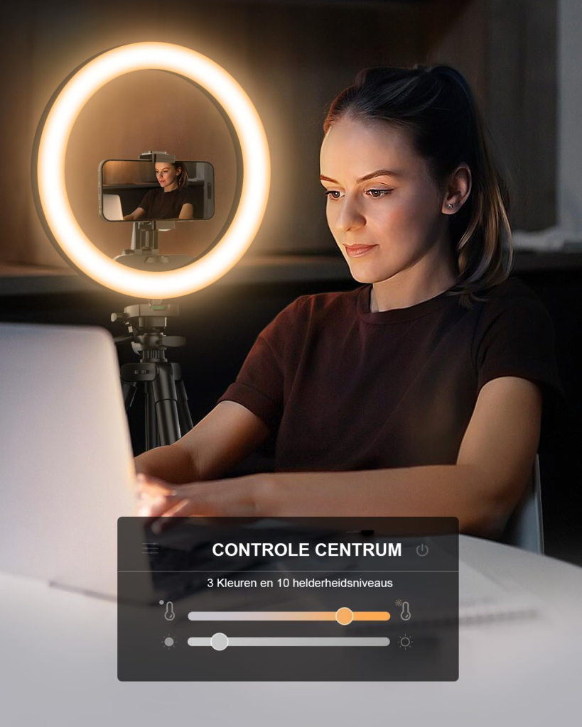 12 Inch Ringlamp met Verstelbaar Statief - Selfie Ring Light met Telefoonhouder voor Live Stream en Make-up - Geschikt voor YouTube, TikTok en Instagram Video's