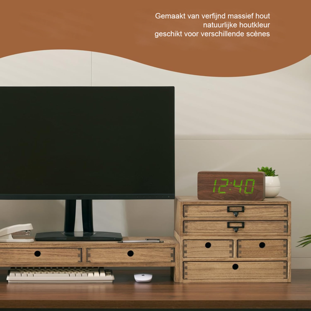 Houten bureau organizer met 4 lades donkerbruin – opbergdoos voor kantoorbenodigdheden en make-up