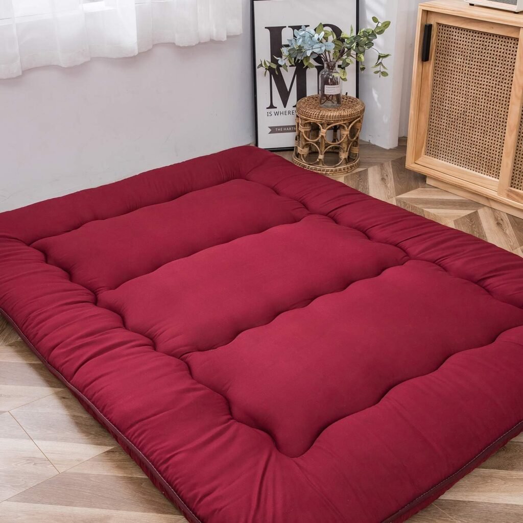 Japanse futon matras 90x200 cm opvouwbare slaapmat bourgondisch rood logeerbed camping en vloermatras
