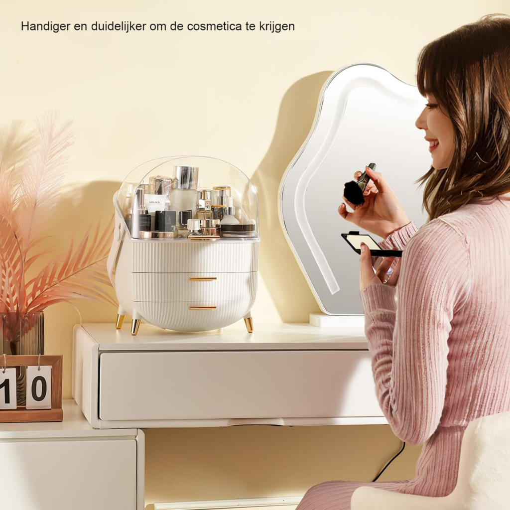 Make-up organizer opbergdoos met transparante deksel en waterdichte stoffen cosmetica opbergbox voor badkamer kaptafel en slaapkamer in wit