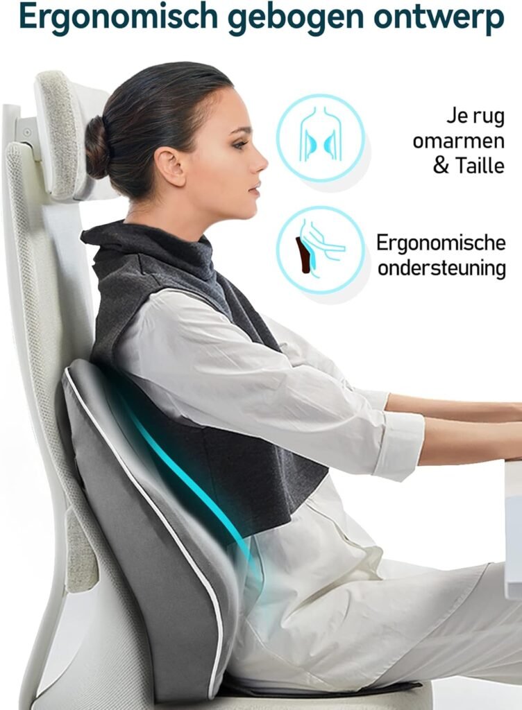 Ergonomisch Rugkussen van Traagschuim - Lendesteun voor Auto Stoel, Bureaustoel en Gaming Stoel - Met Antistatische Hoes en Verstelbare Dubbele Banden - Grijs