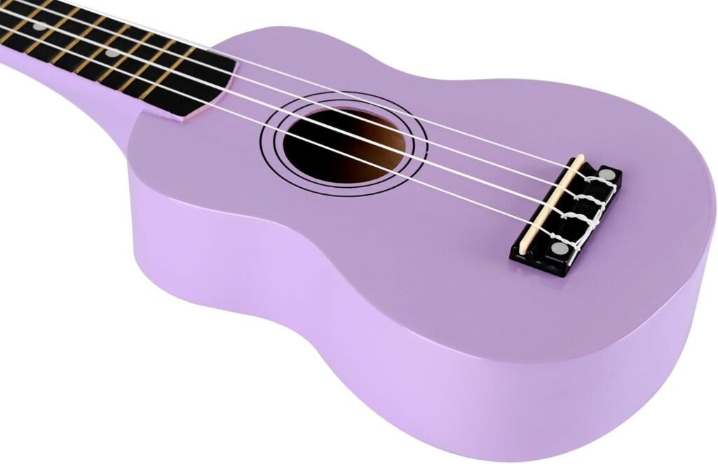 Ukulele starter kit 21 inch soprano voor beginners - ukelele set met draagtas en clip-on tuner - complete beginnerset met accessoires - paars