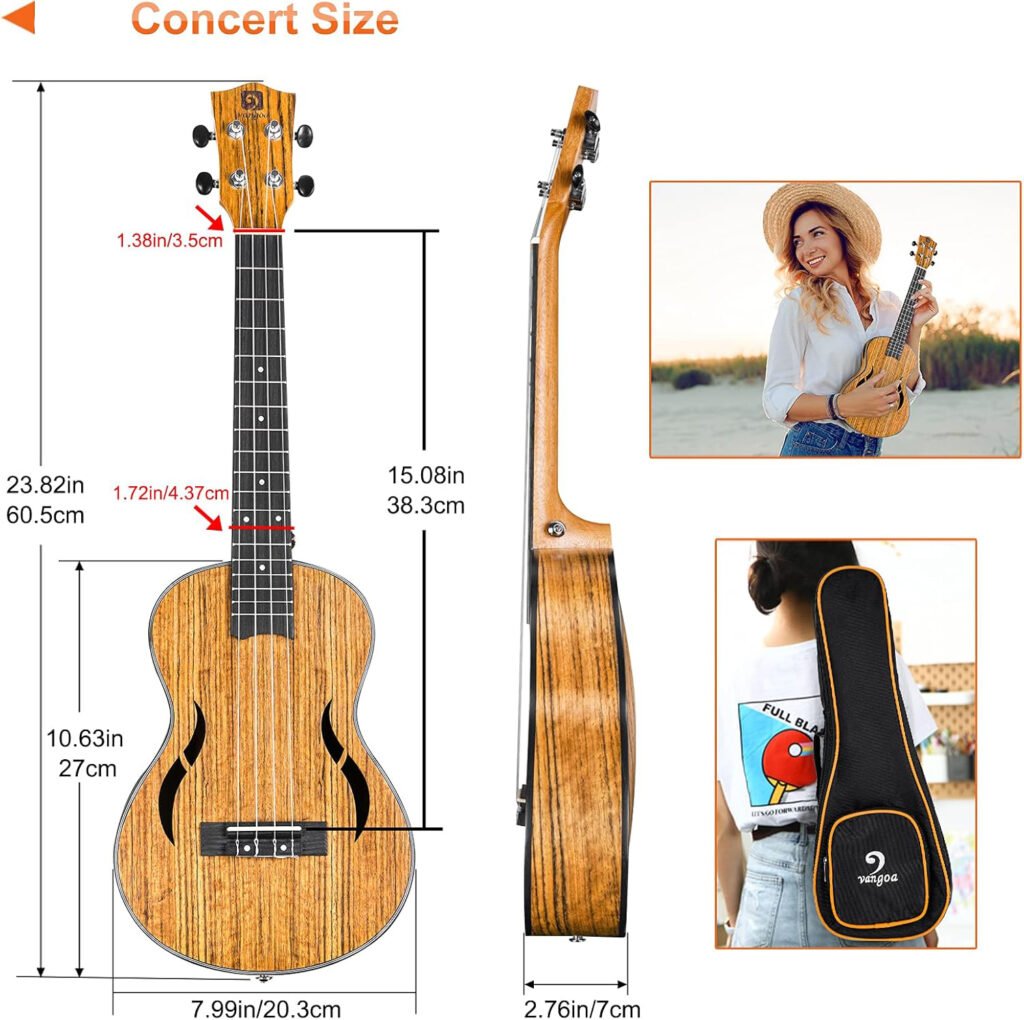 Concert ukelele 23 inch walnoothout - Akoestische ukelele beginners set - Incl. draagtas - Volwassenen en tieners
