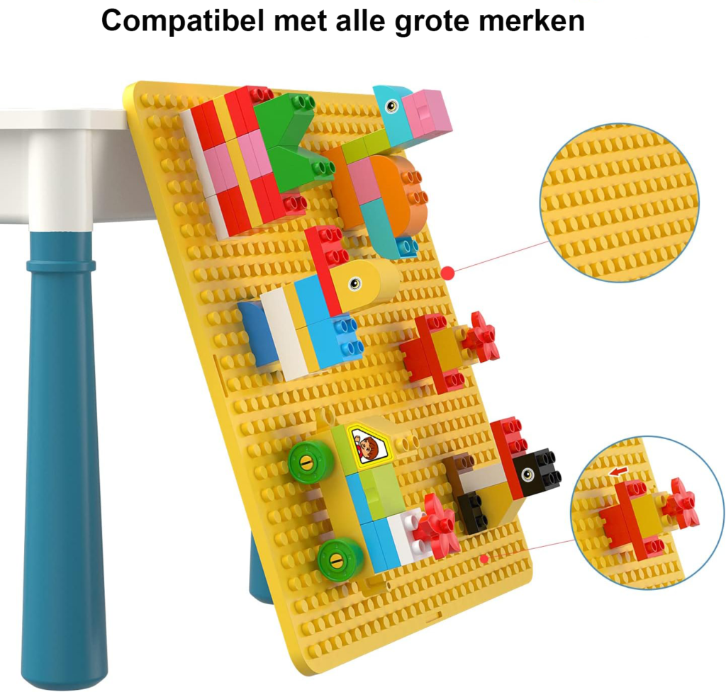 Speeltafel met stoel en bouwblokken set voor kinderen met 130 stuks creatief bouwspeelgoed voor jongens en meisjes