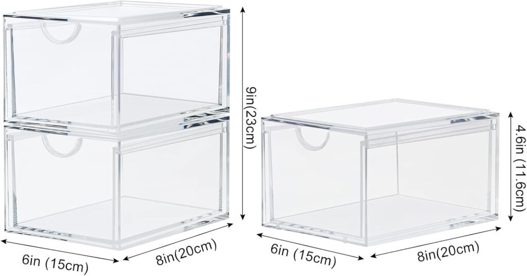 Stapelbare transparante acryl make-up organizer 2-pack opbergdozen voor badkamer, slaapkamer en keuken als lade en dressoir opbergsysteem