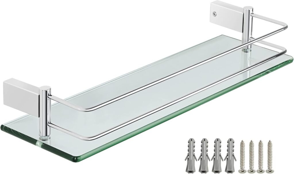 Glazen wandplank 40 cm - Gehard glas badkamer plank - Zwevende wandplank met RVS ophangsysteem - 8 mm dik glas