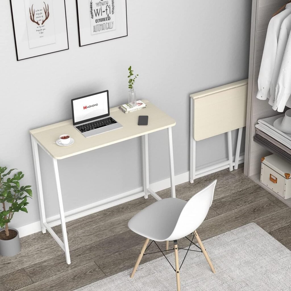 Opvouwbaar bureau 80 cm - compact vouwbureau voor kleine ruimtes - computer- en schrijftafel voor thuiswerk - ruimtebesparend ontwerp beige