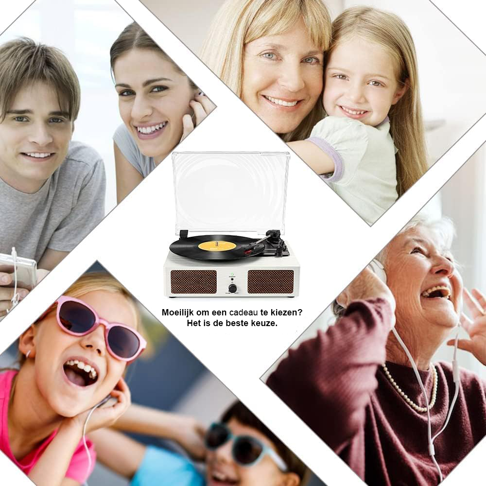 Platenspeler met geïntegreerde speakers Bluetooth belt drive vintage fonograaf 3 snelheden wit muziekspeler woondecoratie