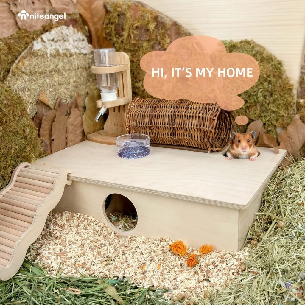 Houten hamsterhuis met meerdere kamers en doolhof voor hamsters en kleine knaagdieren