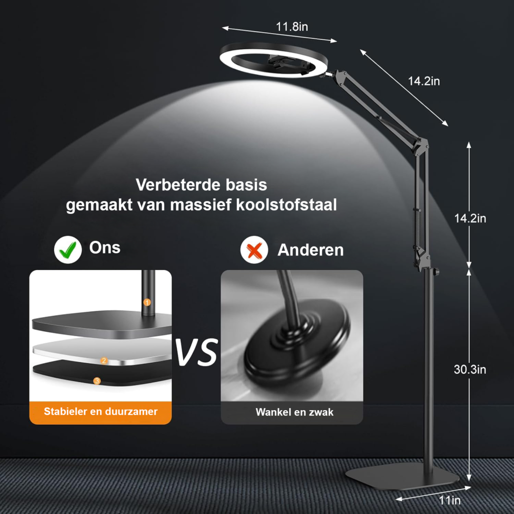 Ringlamp met statief en bovenarm LED verlichting voor smartphone video TikTok YouTube content creatie en fotografie