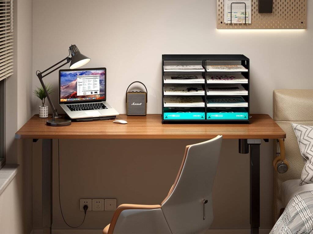 Metalen bureau organizer 10 vakken zwart - A4 documentenhouder en brievenbakje - opbergsysteem voor dossiers mappen en magazines - kantoor en thuis gebruik