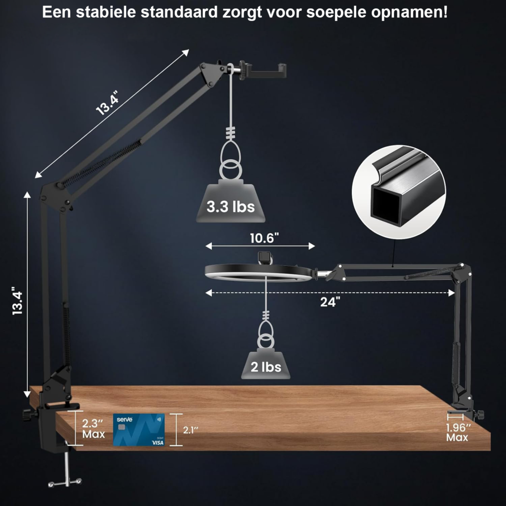 10 inch ringlamp met statief en telefoonhouder, bovenhoofd verlichting met afstandsbediening voor livestream, bureau en nail art gebruik