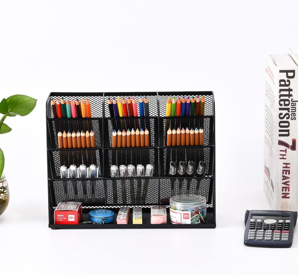 Bureau organizer pennenhouder met lade - pennenbak voor kantoor en kunstbenodigdheden - modern bureau accessoire opberg - zwart