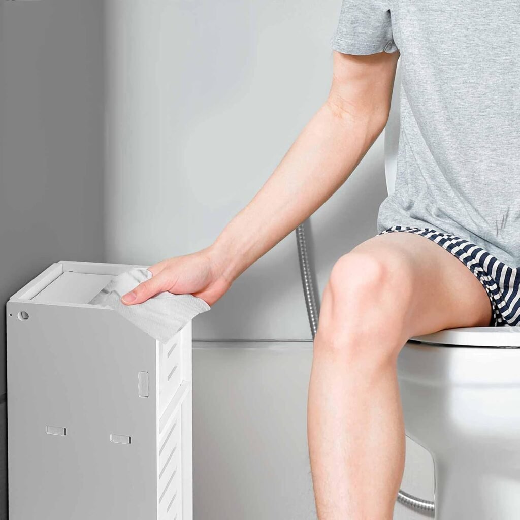 Toiletpapierhouder chroom staand met opbergcompartiment en extra toiletopslag achter toilet badkamer organizer