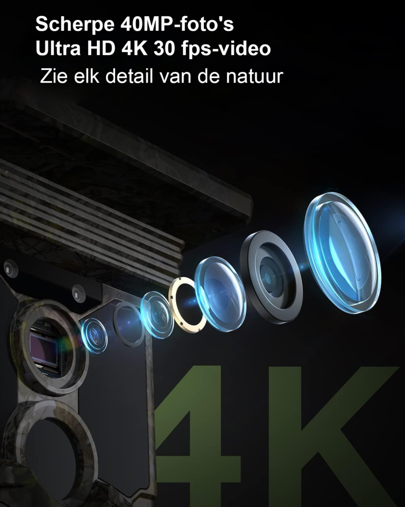 Zonne-energie wildlife camera 4K 40MP met bewegingsdetectie nachtzicht WiFi Bluetooth IP66 waterdichte wildcamera met 120 graden detectiehoek en 32GB SD kaart