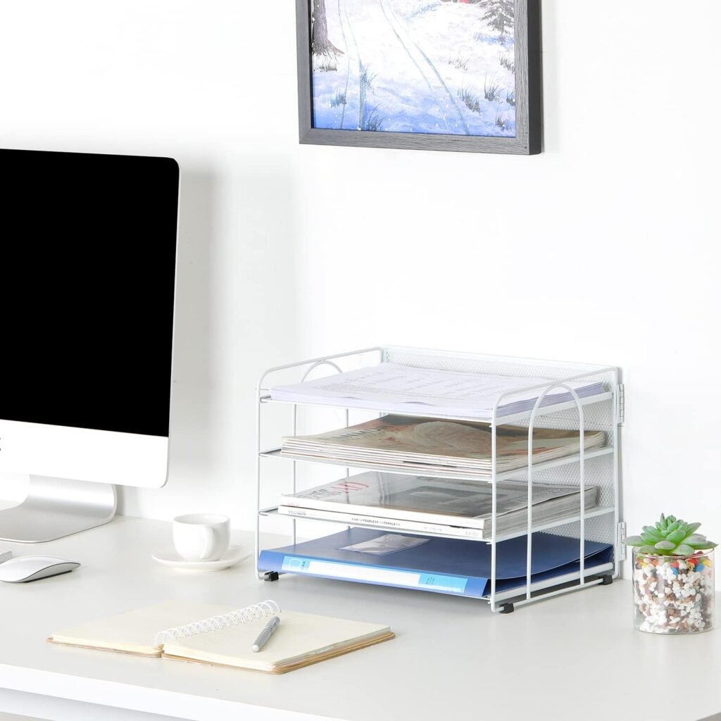 4-laags bureau organizer A4 mesh documentenhouder witte papierbak tijdschriften rek kantoor opbergsysteem bureau opslag rac