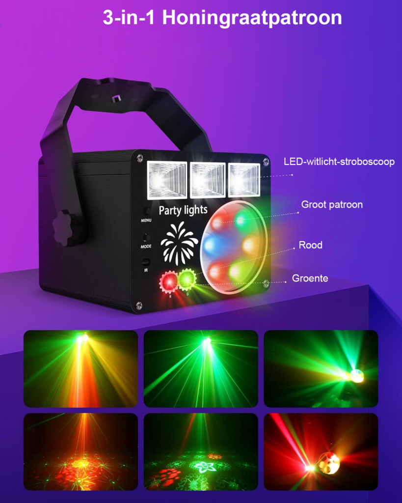 Discolamp met afstandsbediening en muzieksturing, LED stroboscoop DJ projector voor feestverlichting op podium, club en bruiloften