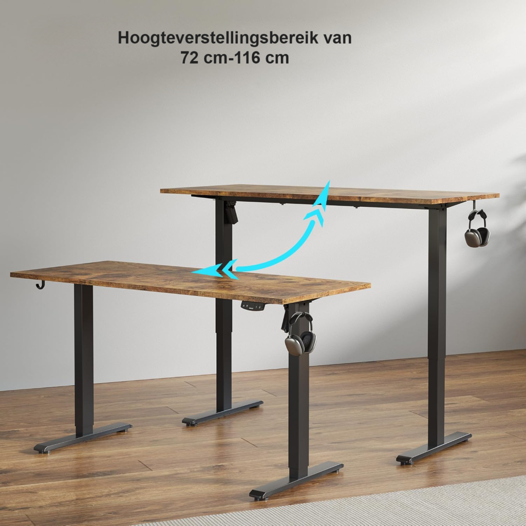 Hoogte verstelbaar bureau elektrisch - Zit sta bureau 100x60 cm - Memory functie kantoor en thuis - Computer tafel verstelbaar bruin