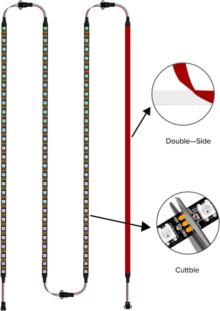 RGB LED verlichtingsstrip set voor gaming pc, 4 adresseerbare ARGB strips van 19 inch, compatibel met 5V 3-pins RGB headers, Aura Sync en RGB Fusion ondersteuning voor pc modding en computerverlichting