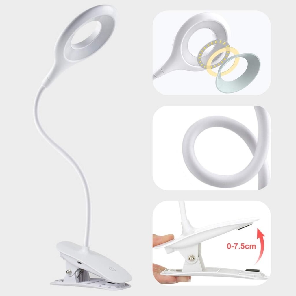 Leeslamp met klem USB - 40 LED boeklamp nachtlezen - 3 lichtkleuren 3 standen - flexibele nek oogbescherming