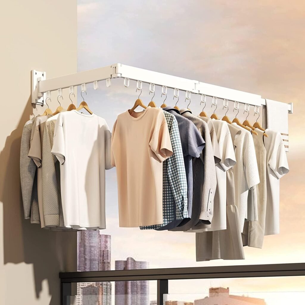Uittrekbaar kledingrek wandmontage ruimtebesparend vouwbaar wanddroogrek voor kleding ophangen en drogen in huis compacte opbergoplossing