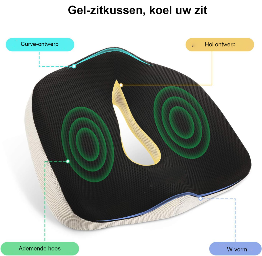 Gel Zitkussen met Memory Foam - Orthopedisch Stoelkussen voor Bureau en Auto - Drukverlagend Comfortkussen - Zwart Wit Design