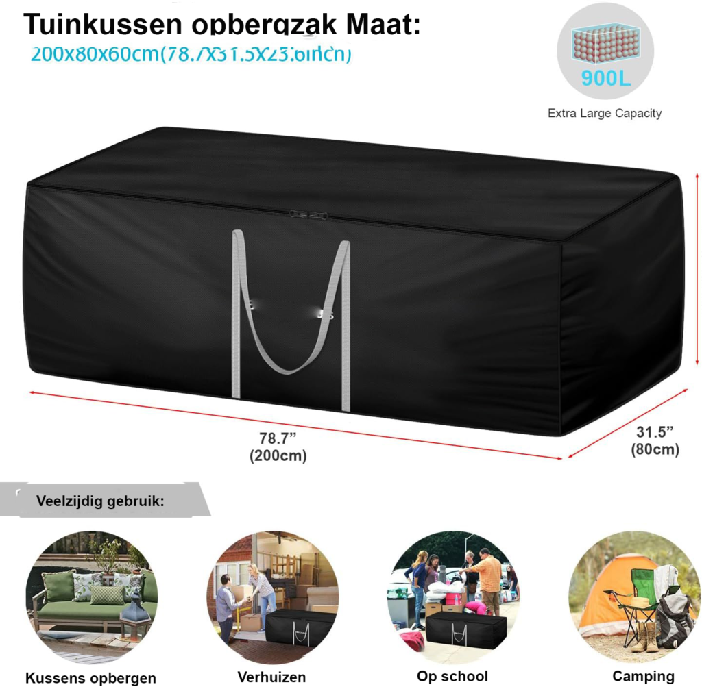 Waterdichte opbergtas tuinkussens 420D Oxford met rits en handvatten voor tuinmeubelen opslag