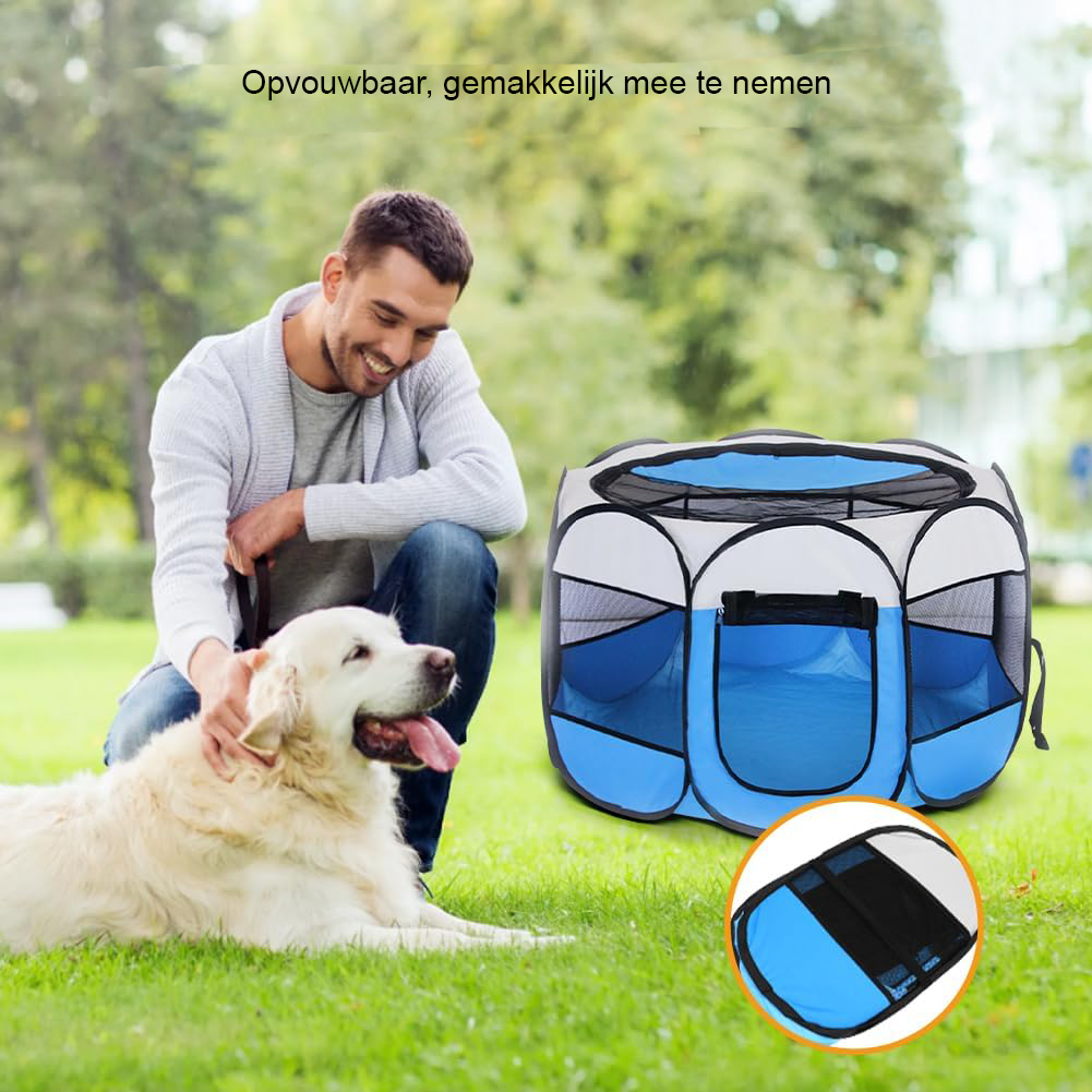 Opvouwbare hondenren 74x74x43 cm blauw waterdichte speelren voor katten konijnen en kleine dieren binnen en buiten gebruik draagbaar