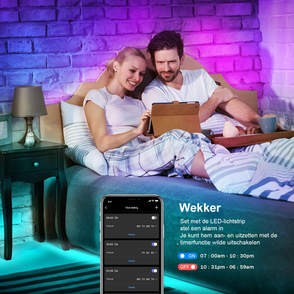LED strip 15 meter RGB met Bluetooth en afstandsbediening - muziek sync lichtstrip met app bediening - kast en huisdecoratie verlichting - energiezuinig A klasse