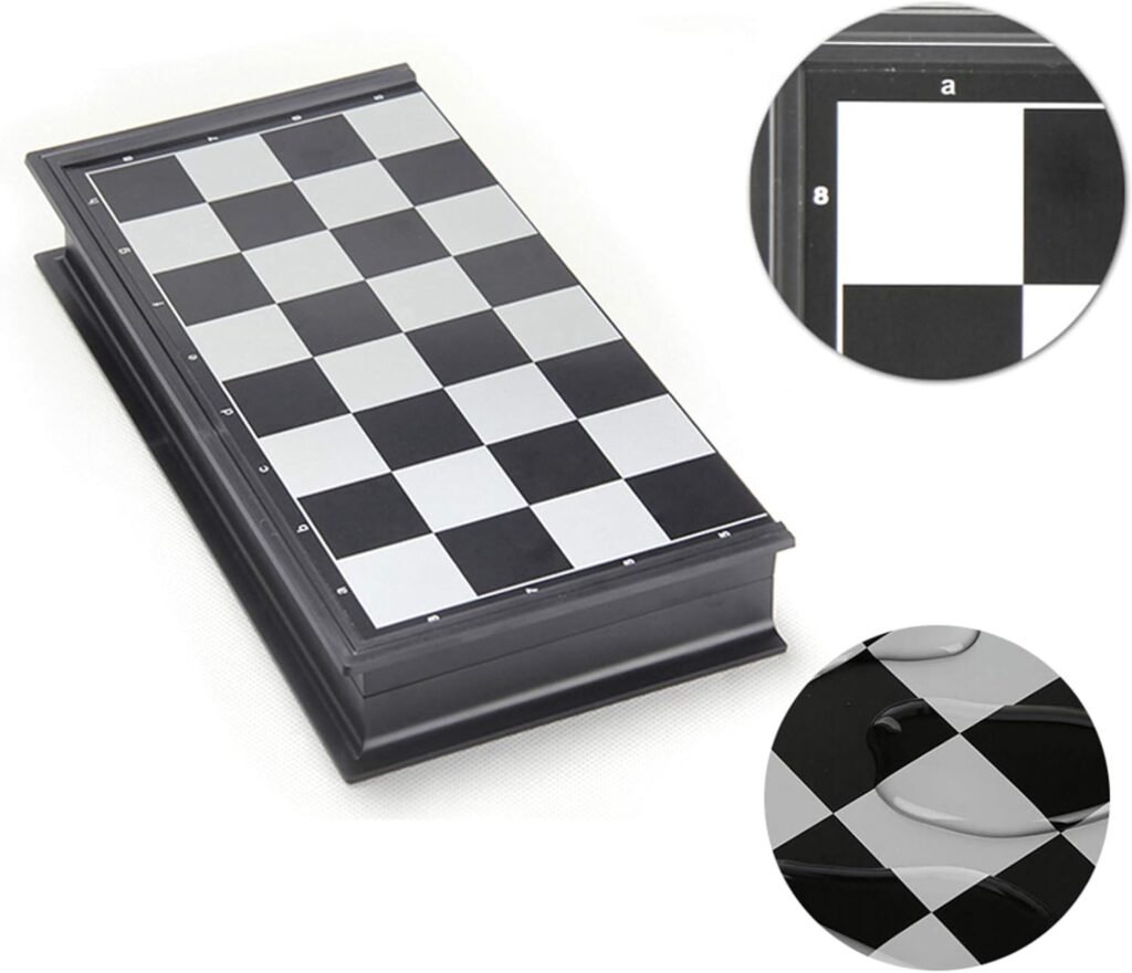 Magnetisch schaakspel opvouwbaar schaakbord zwart wit educatief speelset compact 32x32 cm met opslag voor kinderen en volwassenen