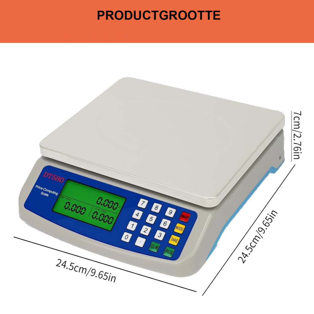 Digitale keukenweegschaal 30 kg met LCD-display, tara-functie en stuktelfunctie voor het nauwkeurig wegen van voedsel en fruit