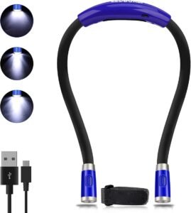 Neklamp LED Leeslamp – Oplaadbare Boeklamp met Oogbeschermingsmodus – Flexibele Leeslamp voor Lezen, Breien en Kamperen – 660mAh Batterij Blauw