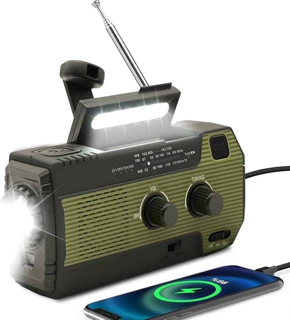 Noodradio met zonnepaneel, hand crank, AM/FM weerradio, LED zaklamp en 4000mAh powerbank voor noodsituaties en kamperen