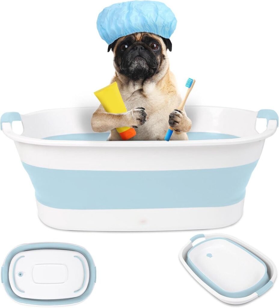 Opvouwbare huisdierenbadkuip blauw 59x40x23 cm met waterafvoerplug voor puppy's, honden en katten