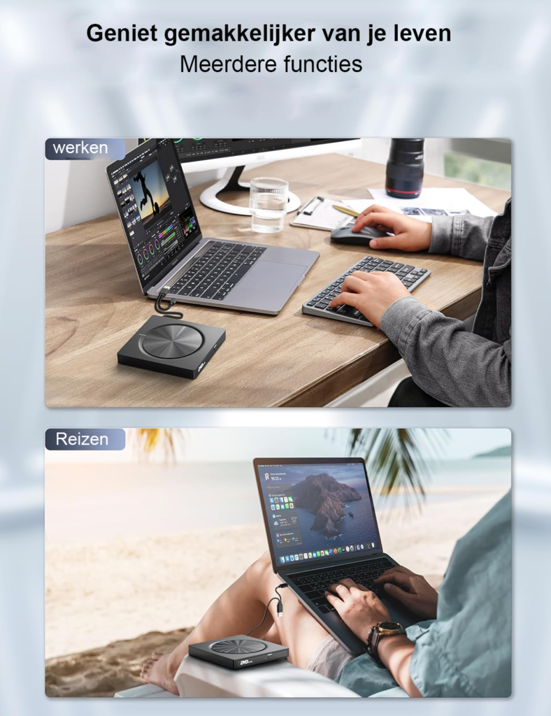 Externe CD DVD speler met USB 3.0 en USB-C aansluiting voor laptop en desktop met draagbare optische drive en SD/TF slot