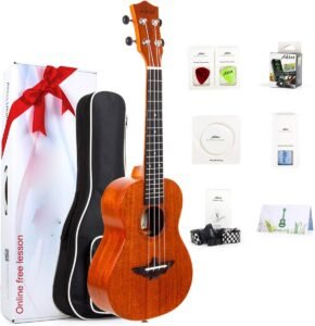 Linkshandige Concert Ukelele 23 Inch – Massief Mahonie Top – Beginnersset met Stemmer en Draagtas – Inclusief Accessoires
