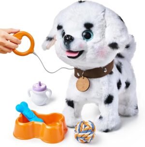 Interactieve speelgoedhond met afstandsbediening als pluche wandelende knuffelhond voor kinderen