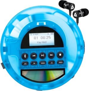 Draagbare transparante CD speler met Bluetooth, MP3, FM-radio en TF-kaart voor muziek onderweg met hoofdtelefoon inbegrepen