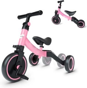 5-in-1 loopfiets en kinderdriewieler roze - balance bike en fiets zonder pedalen voor peuters 1 tot 4 jaar meisjes